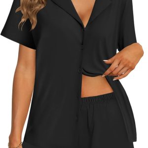 Women Pajama Sets 2 Piece Cotton Pjs Button Down Sleepwear Short Sleeve Lounge Set with Pockets