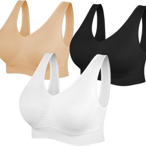 Womens Sports Bras, Yoga Comfort Seamless Stretchy Sports Bra for Women 3 Pack