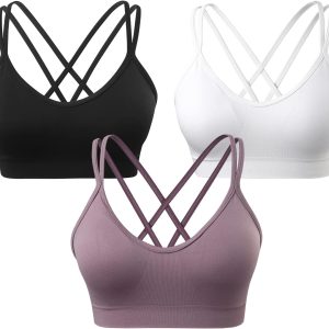 Women's Cross Back Sports Bra Padded Strappy Medium Support Yoga Bra for Workout Fitness 3 Pack