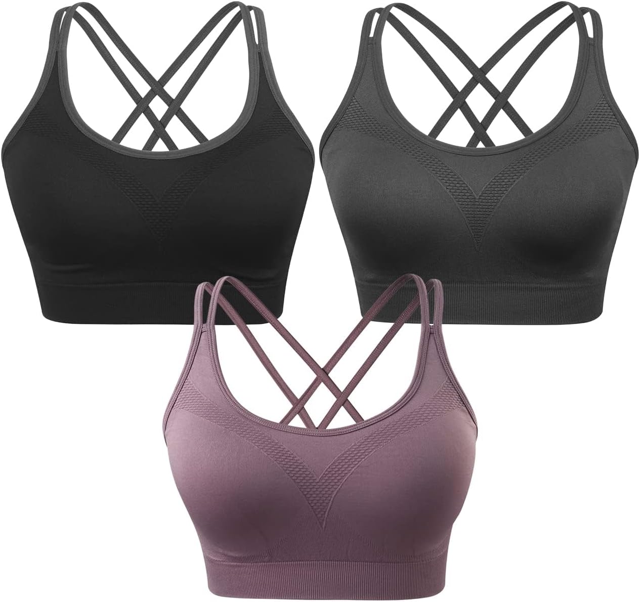 Strappy Womens Sports Bras Cross Back for Running Removable Padded Workout Yoga Bras Pack Gifts
