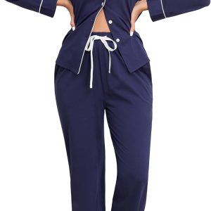 100% Cotton Pajamas for Women Set Long Sleeve Button Down Sleepwear Soft Pjs Lounge Sets with Pockets S-XXL