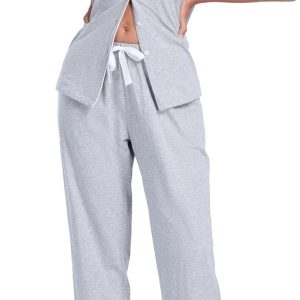 Women 100% Cotton Pajama Set Button Down Sleepwear Short Sleeve Shirt and Long Pants Soft ladies Lounge Sets