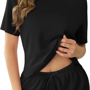 Cotton Pajamas for Women Set Short Sleeve Sleepwear Shorts 2 Piece Lounge Sets Soft Pjs with Pockets