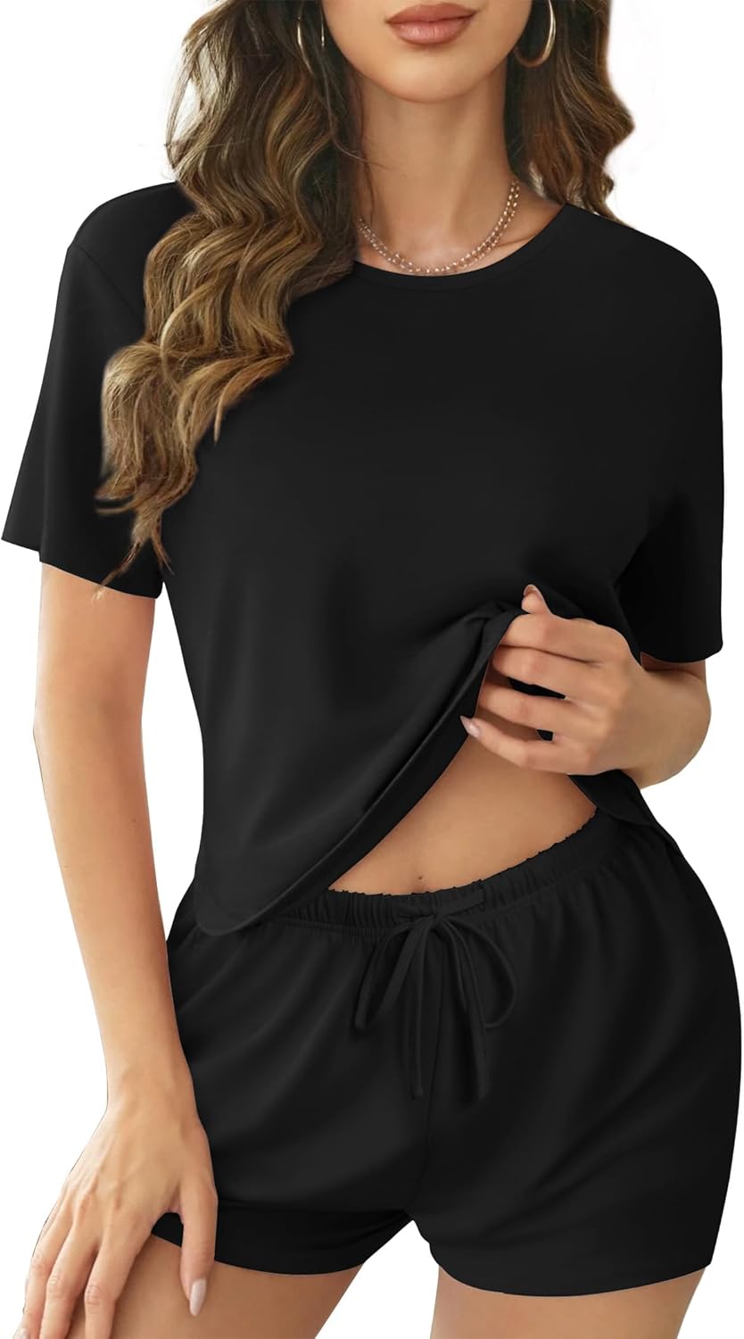 Cotton Pajamas for Women Set Short Sleeve Sleepwear Shorts 2 Piece Lounge Sets Soft Pjs with Pockets