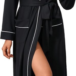 Womens Robe Long Bathrobe Lightweight Soft Knit Kimono Robes Ladies Casual Sleepwear S-3XL