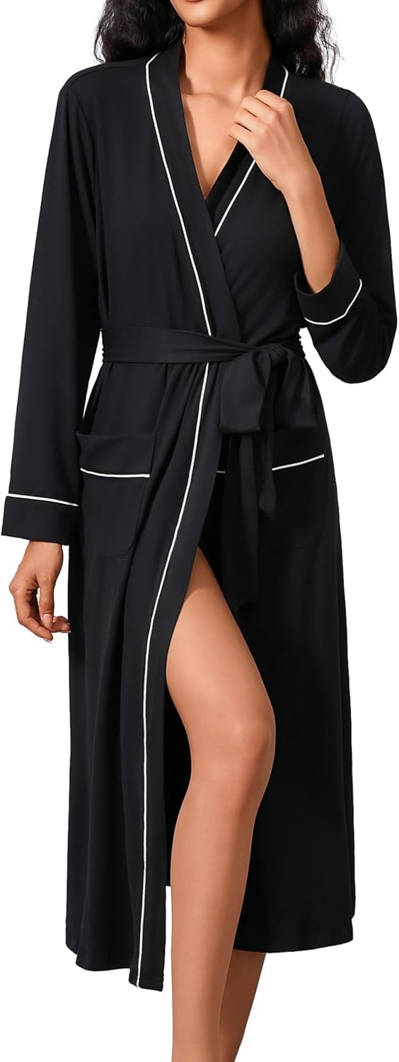 Womens Robe Long Bathrobe Lightweight Soft Knit Kimono Robes Ladies Casual Sleepwear S-3XL