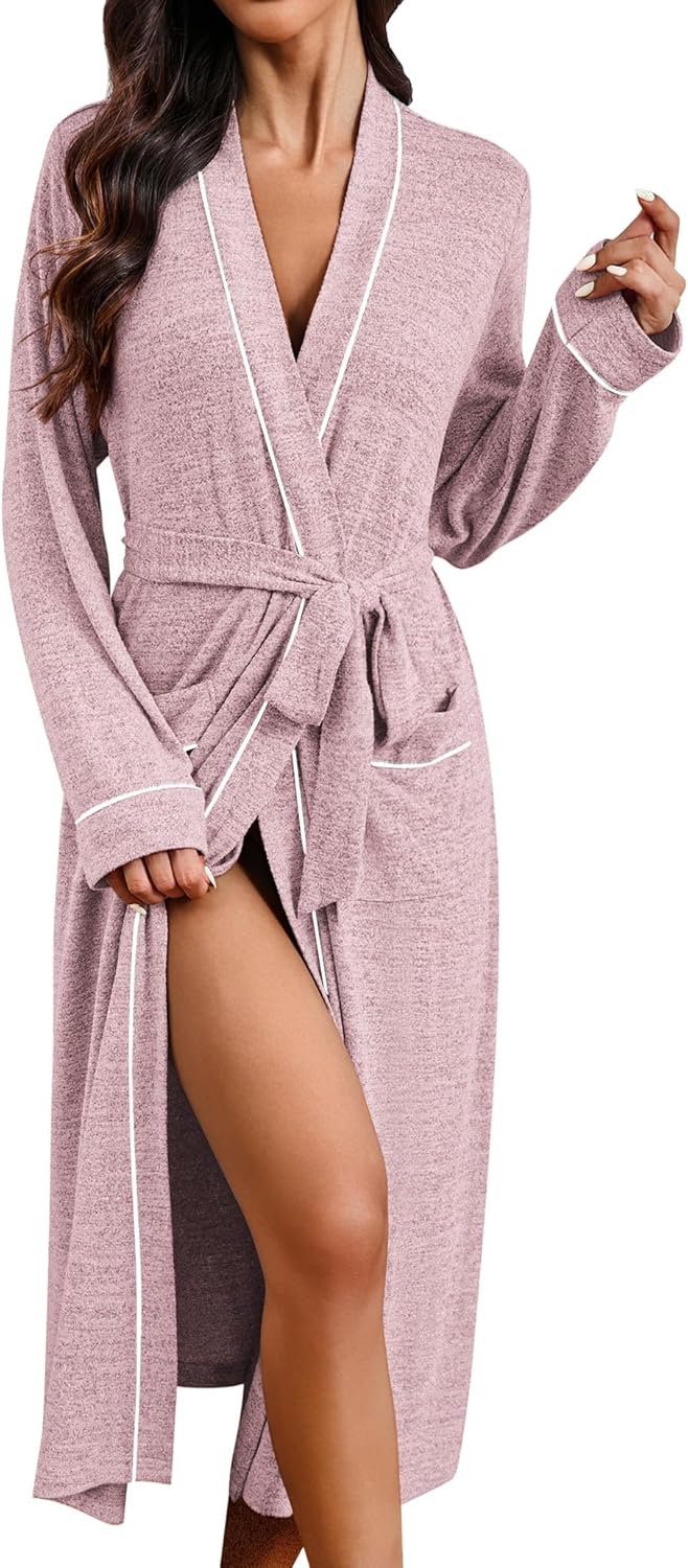 Womens Robe Long Bathrobe Lightweight Soft Knit Kimono Robes Ladies Casual Sleepwear S-3XL