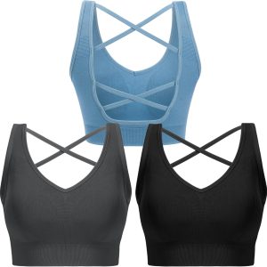 Double Couple Sports Bras for Women Padded High Impact Seamless Criss Cross Back Workout Tops Gym Activewear Bra