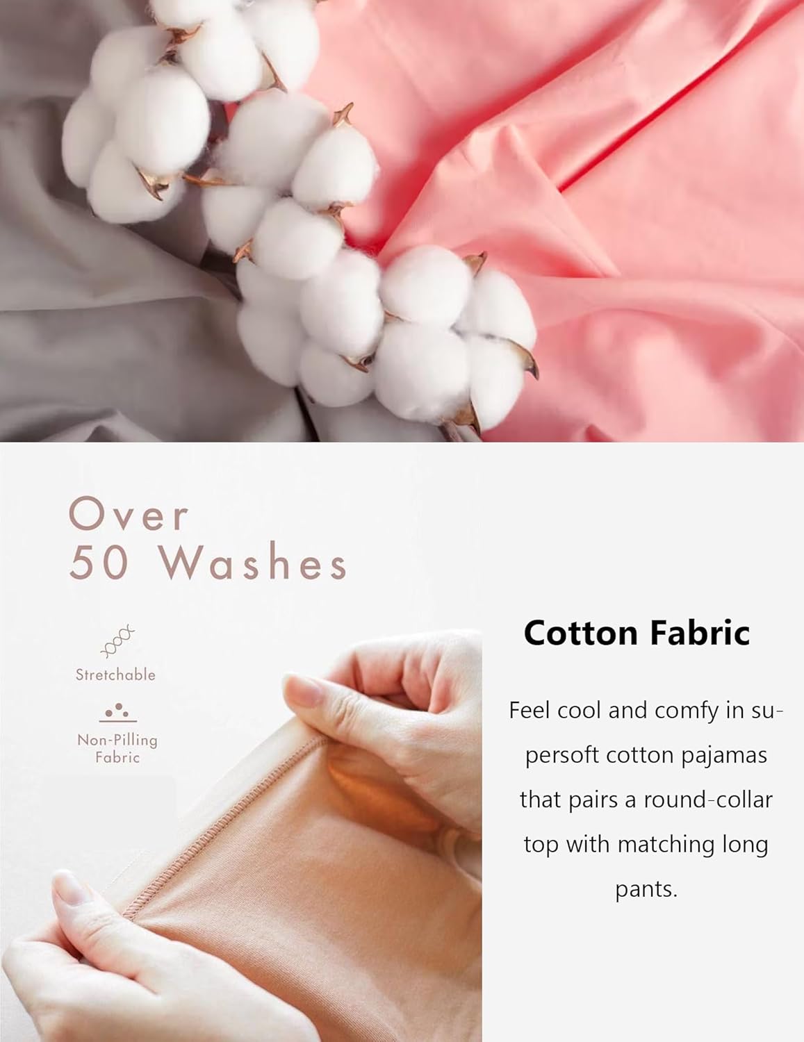 Cotton Pajamas Short Sleeve T-Shirt Top and Long Pants Pj Sets Sleepwear Loungewear for Women - Image 2