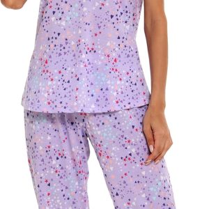 Women Pajama Sets Cotton Summer Pjs Tops with Pants Sleepwear
