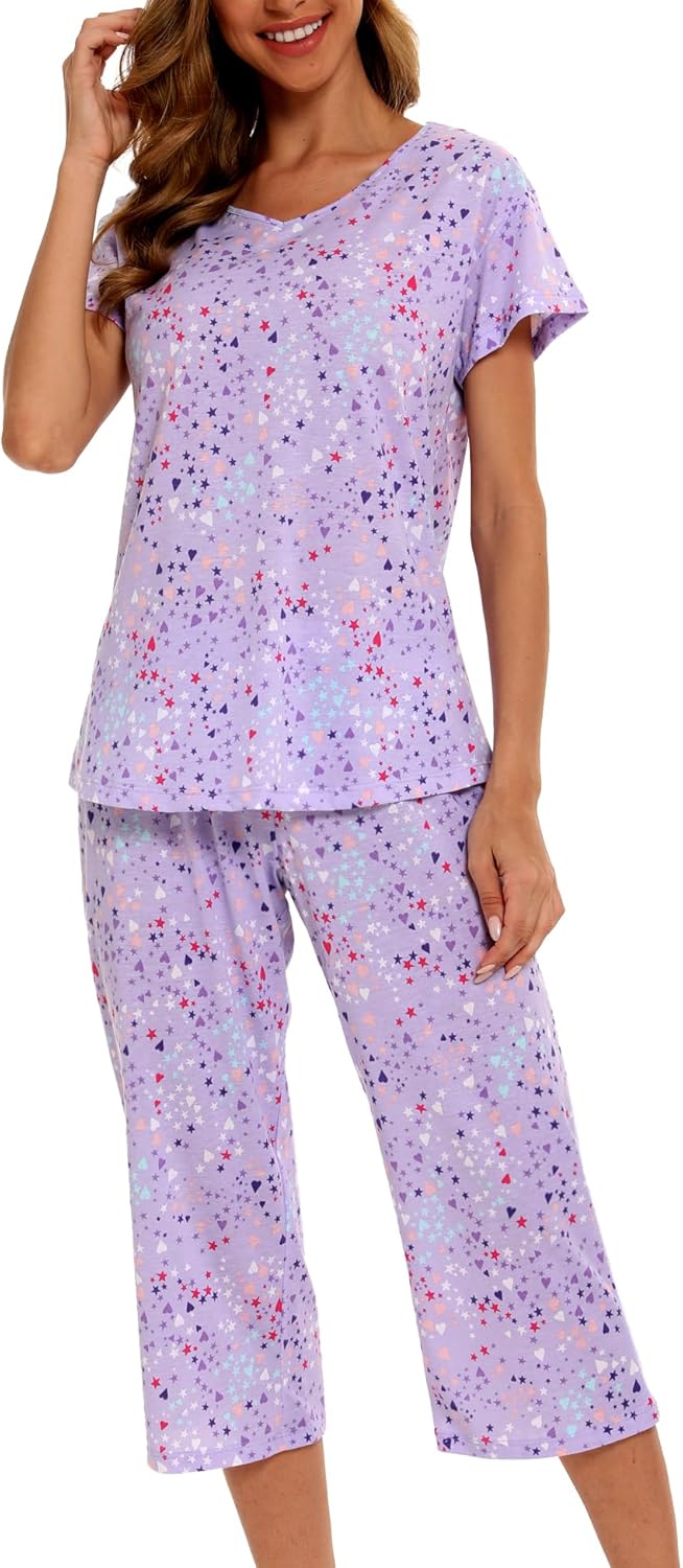 Women Pajama Sets Cotton Summer Pjs Tops with Pants Sleepwear