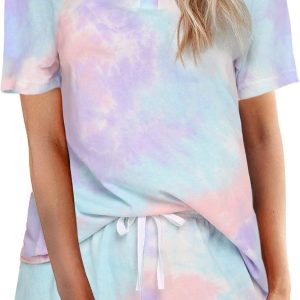 Tie Dye Pajamas Set Women Loungewear Sleepwear 2 Piece PJ Sets