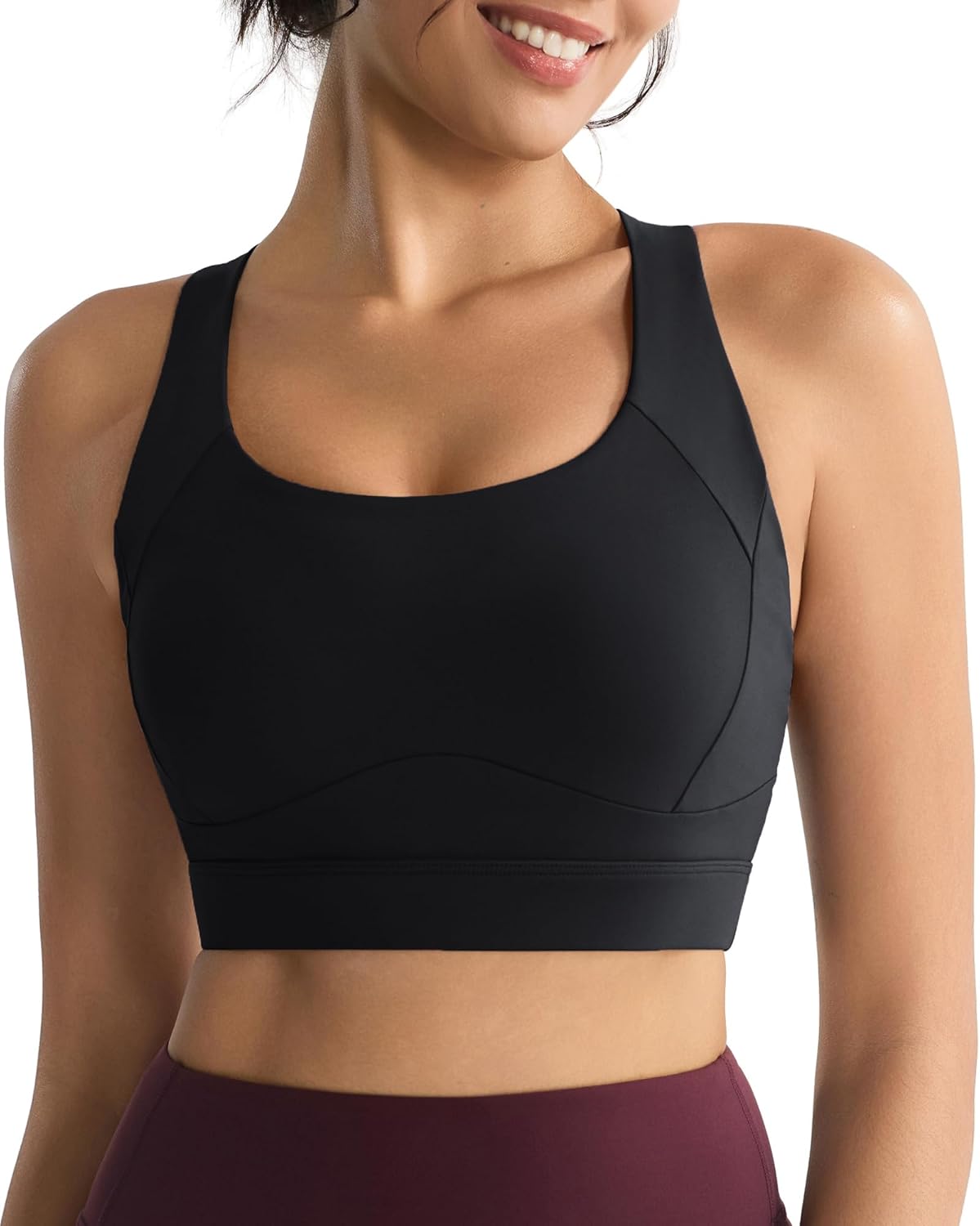 Sports Bras for Women High Support,Racerback High Impact Grey Sports Bra Moulded Cup Workout Bra Push up