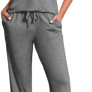 Cotton Pajamas Short Sleeve T-Shirt Top and Long Pants Pj Sets Sleepwear Loungewear for Women