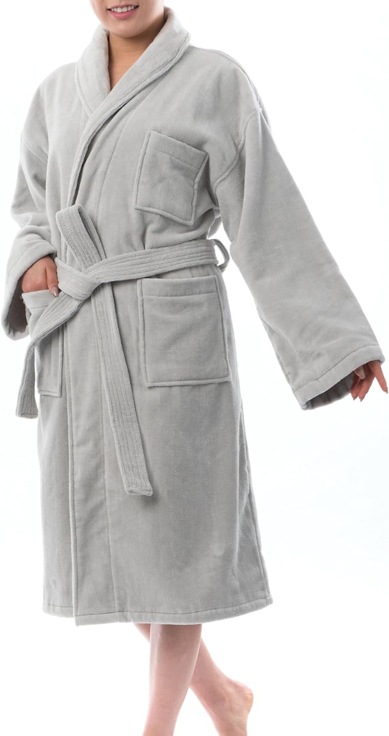 Womens Cotton Terry Cloth Bathrobe Shawl Collar Velour Robe