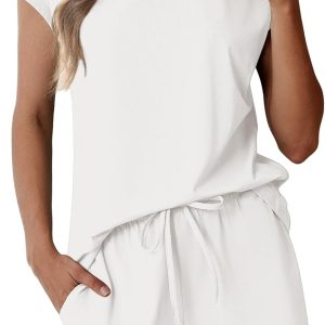 Cotton Pajamas for Women Set 2 Piece Cap Sleeve Pjs Shorts Set Lounge Sets Sleepwear S-XXL