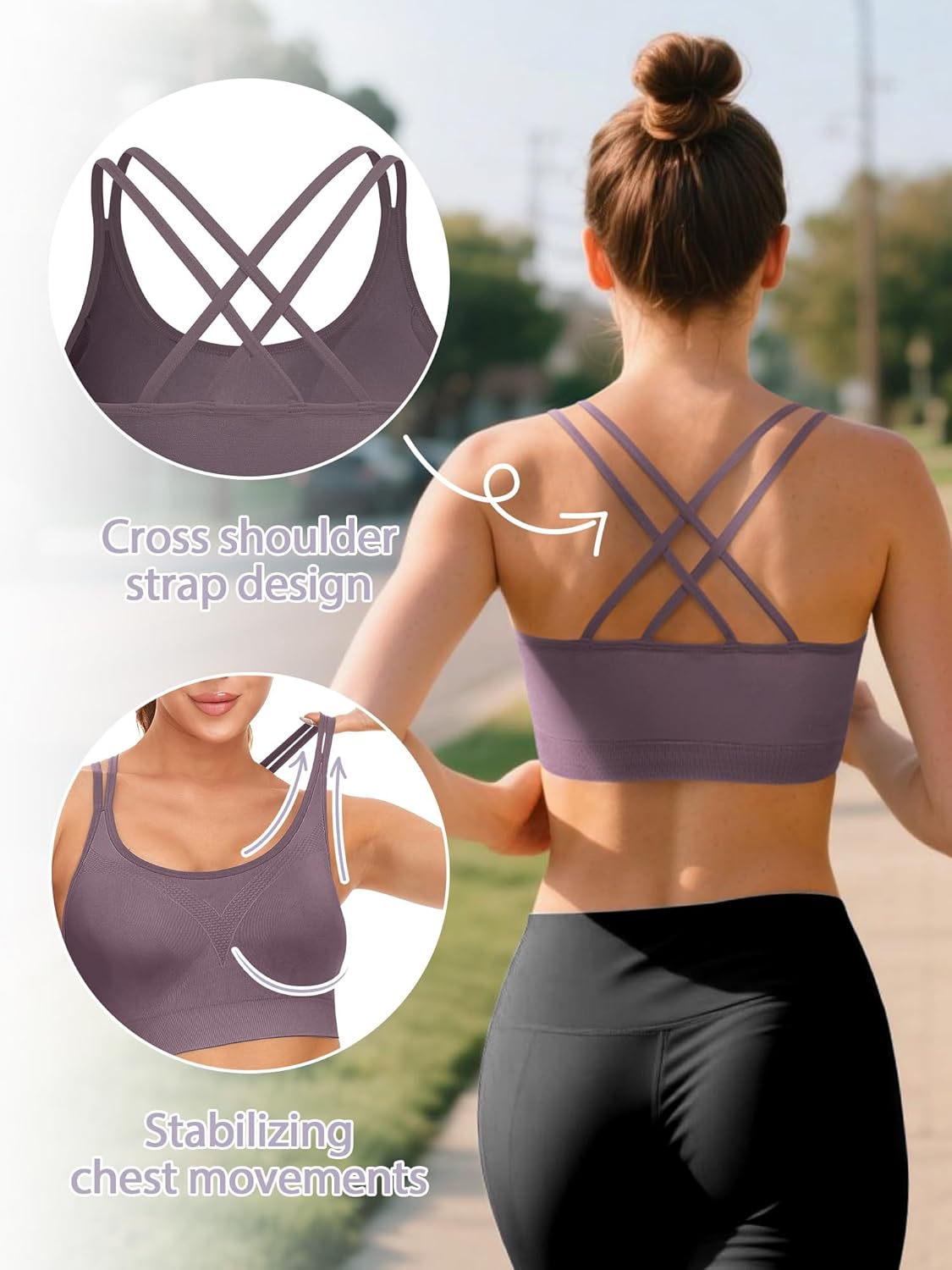 Strappy Womens Sports Bras Cross Back for Running Removable Padded Workout Yoga Bras Pack Gifts - Image 2