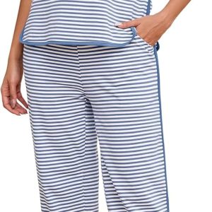 Women Pajama Sets Cotton 2 Piece Lounge Set Stripe Short Sleeve Pj Set Comfy Loungewear Sleepwear with Pockets