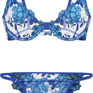Sexy Floral Embroidered Mesh Sheer Underwire Lingerie Set