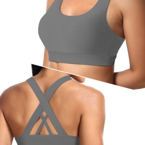 Sports Bras for Women High Support Large Bust, Outdoors High Impact Yoga Wireless Padded Bras for Sagging Breasts,White Padded Low Back Athletic Sleep Workout Strappy Racerback Sports Bra Grey L