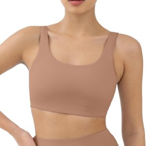 Buttery Soft Sports Bras for Women - High Support Low Scoop Neck U Back Padded Yoga Gym Workout Bra -