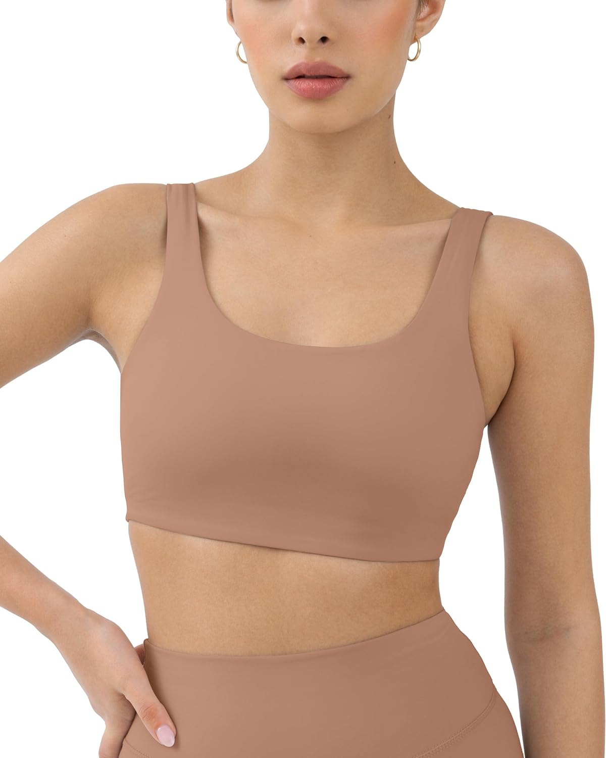 Buttery Soft Sports Bras for Women - High Support Low Scoop Neck U Back Padded Yoga Gym Workout Bra -