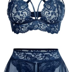 Sexy Lingerie for Women Naughty 3 Piece Bralette, Mini Skirt with G-String Crotchless Lingerie Set