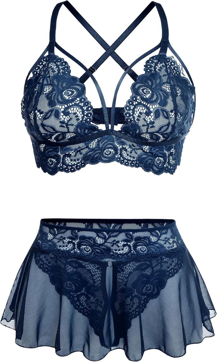 Sexy Lingerie for Women Naughty 3 Piece Bralette, Mini Skirt with G-String Crotchless Lingerie Set