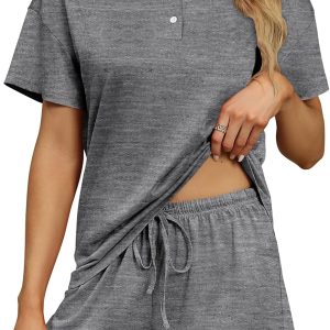 Women Pajama Sets 2 Piece Pjs Short Sleeve Lounge Set Soft Comfy Sleepwear Loungewear S-XXL