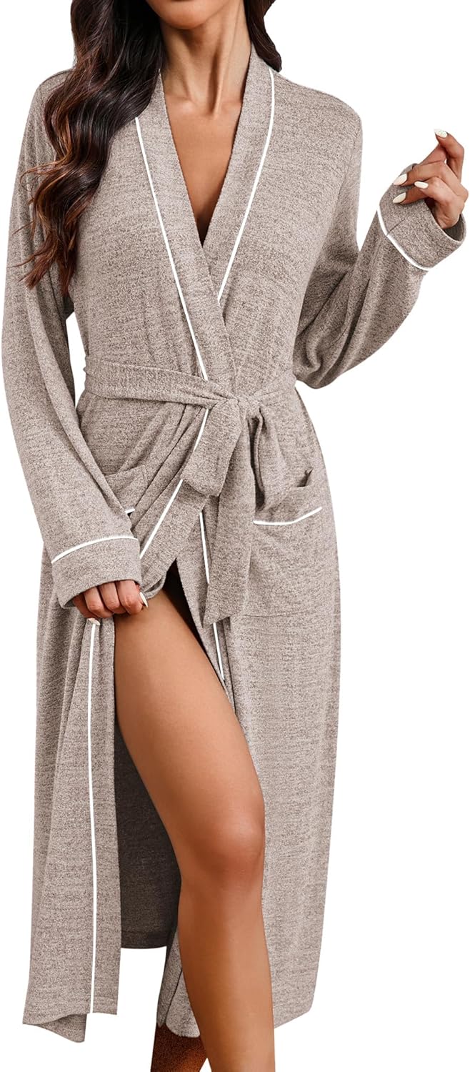 Womens Robe Long Bathrobe Lightweight Soft Knit Kimono Robes Ladies Casual Sleepwear S-3XL